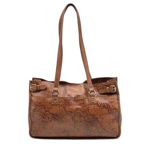 Patricia Nash Brown Leather Map Print Tote And Wallet